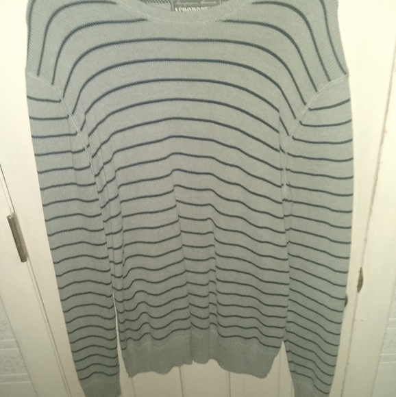 Aeropostale Grey and Blue Striped Sweater -Large
